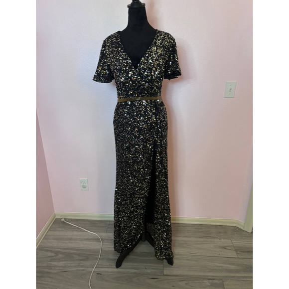 Women's Mac Duggal Dress Black Gold Size 6 - Picture 4 of 8